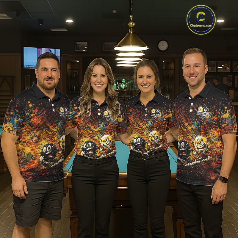 Colorful Splatter Funny Billiard Ball 9 & 8 Ball Pool Shirt For Men Personalized Billiard Team Names NYN2693
