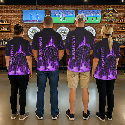 Personalized Dart Shirts For Men Custom Purple Dartboard Flame Team League Darter Jerseys NYN2849