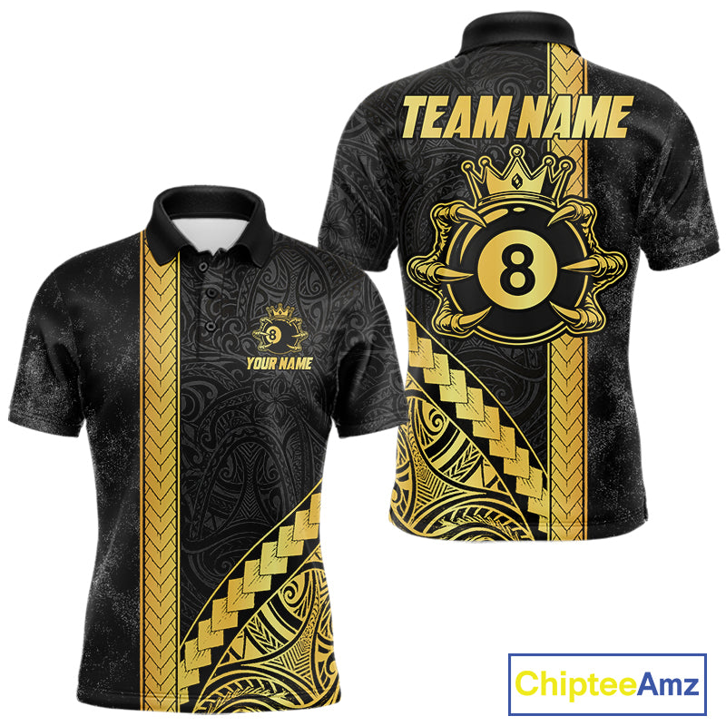 Polynesian Tribal Gold Crown 8 Ball Billiard Pool Shirt For Men Custom Outfits Billiard Team Attire NYN3218