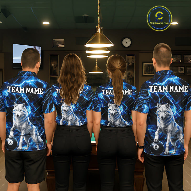 Custom Funny Wolf 8 Ball Billiard Shirt For Men Thunder Lightning Billiard Pool Team Jersey | Blue NYN3222