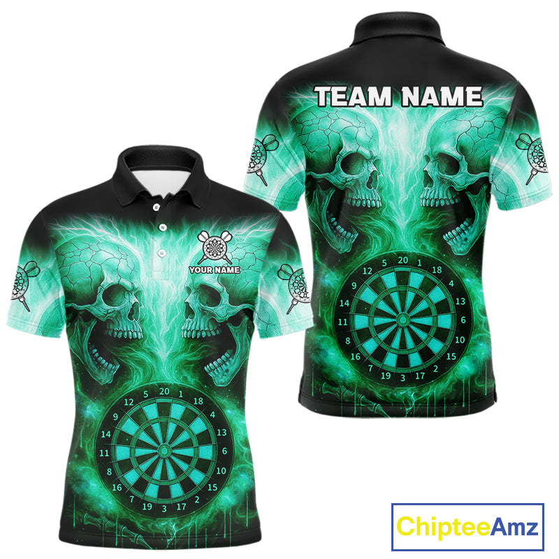 Electric Green  Skulls & Dartboard Men's Darts Shirt - Custom Name For Players NYN0541