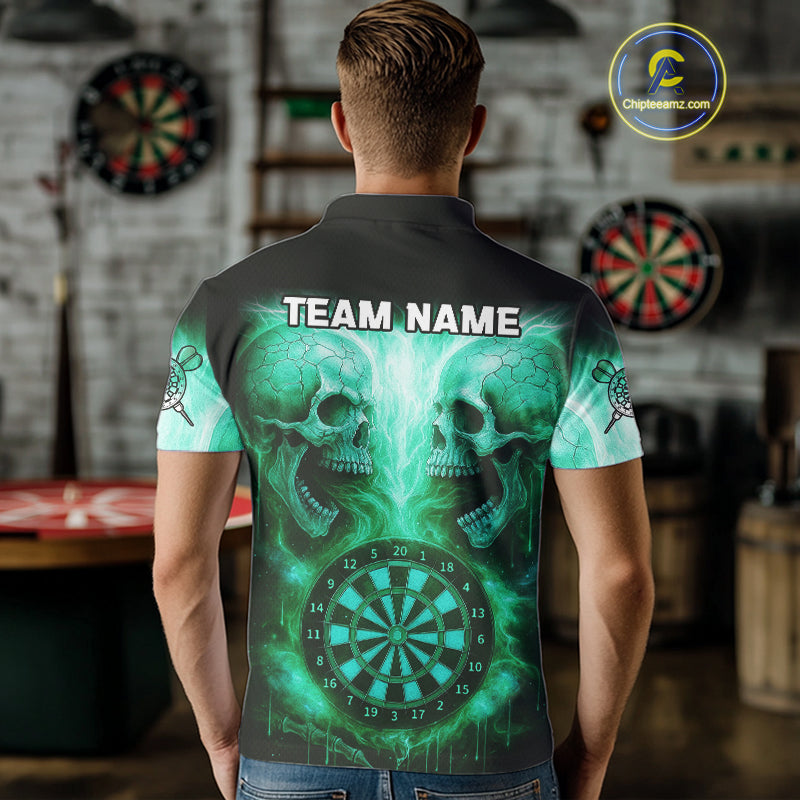 Electric Green  Skulls & Dartboard Men's Darts Shirt - Custom Name For Players NYN0541