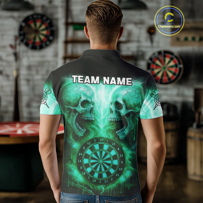 Electric Green  Skulls & Dartboard Men's Darts Shirt - Custom Name For Players NYN0541