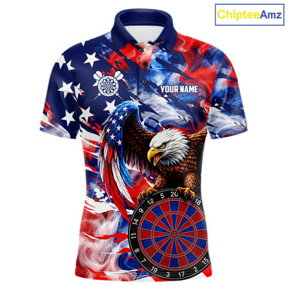 Smoke American Flag men's dart polo shirt custom patriotic dart team jersey, professional dart uniform, custom name dart shirt, competitive dart apparel