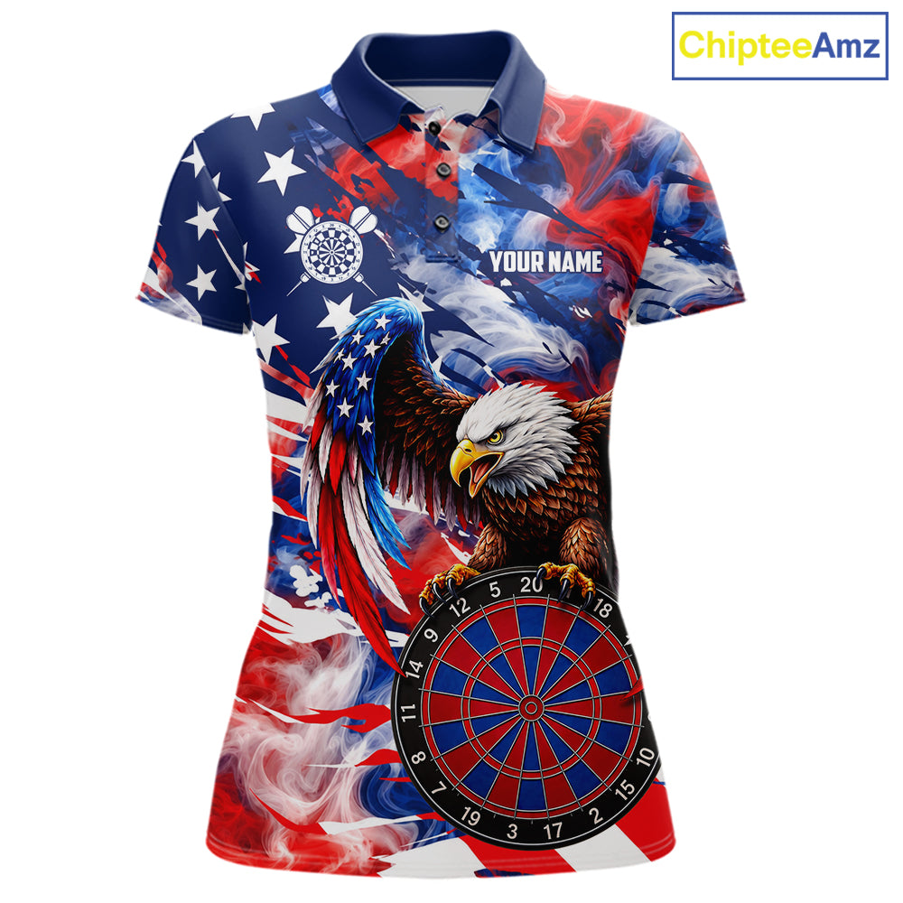 Smoke American Flag women's dart polo shirt custom patriotic dart team jersey, professional dart uniform, custom name dart shirt, competitive dart apparel