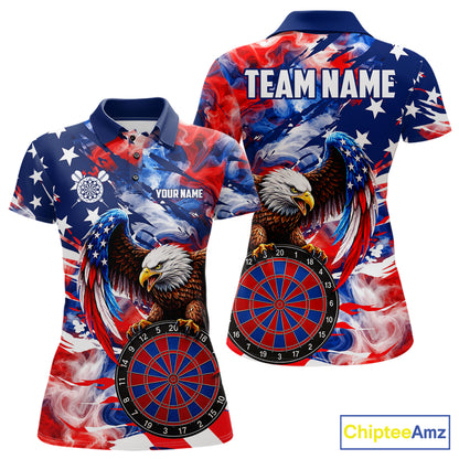 Smoke American Flag women's dart polo shirt custom patriotic dart team jersey, professional dart uniform, custom name dart shirt, competitive dart apparel