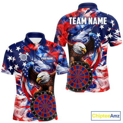 Smoke American Flag men's dart polo shirt custom patriotic dart team jersey, professional dart uniform, custom name dart shirt, competitive dart apparel