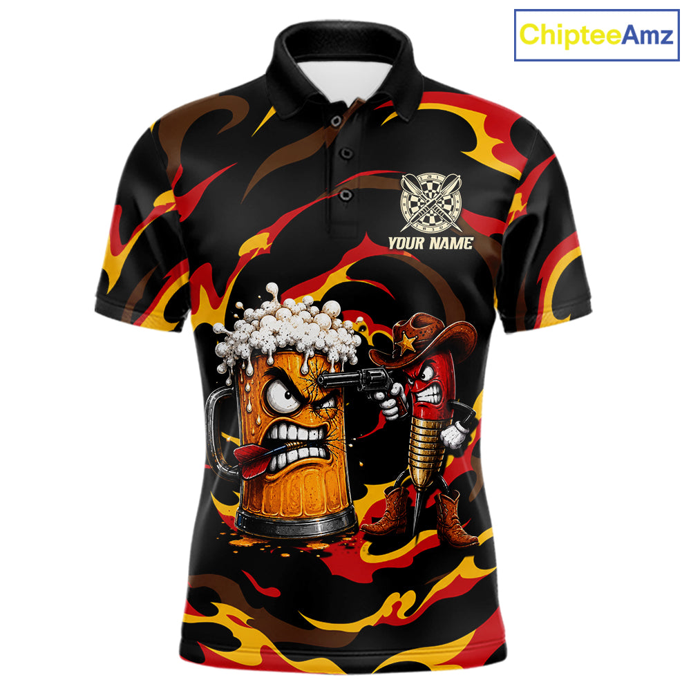 Angry Beer Cowboy men's dart polo shirt custom grunge dart team jersey, professional dart uniform, men's dart shirt, custom dart apparel