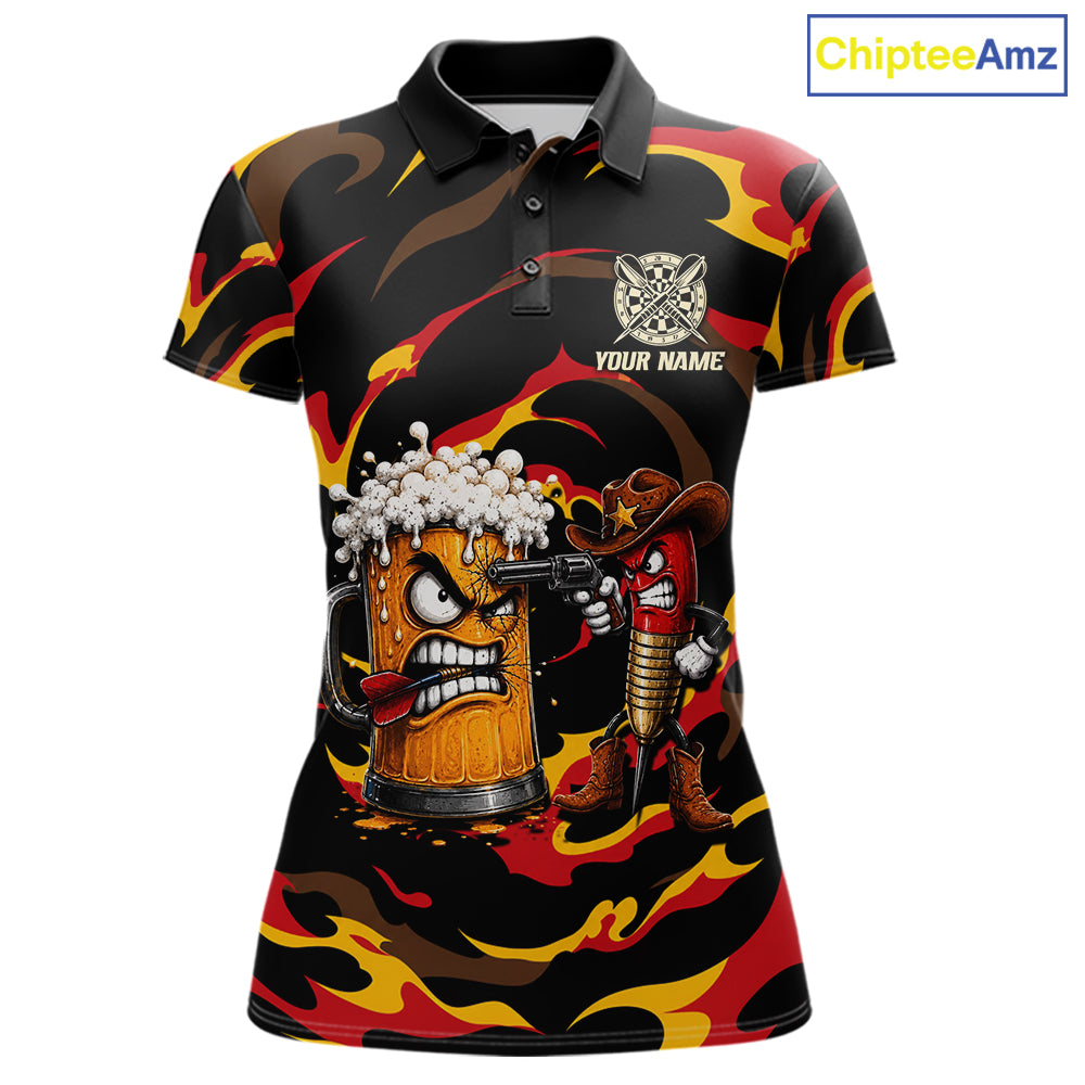 Angry Beer Cowboy women's dart polo shirt custom grunge dart team jersey, professional dart uniform, ladies dart shirt, custom dart apparel