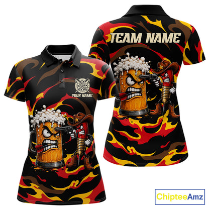 Angry Beer Cowboy women's dart polo shirt custom grunge dart team jersey, professional dart uniform, ladies dart shirt, custom dart apparel