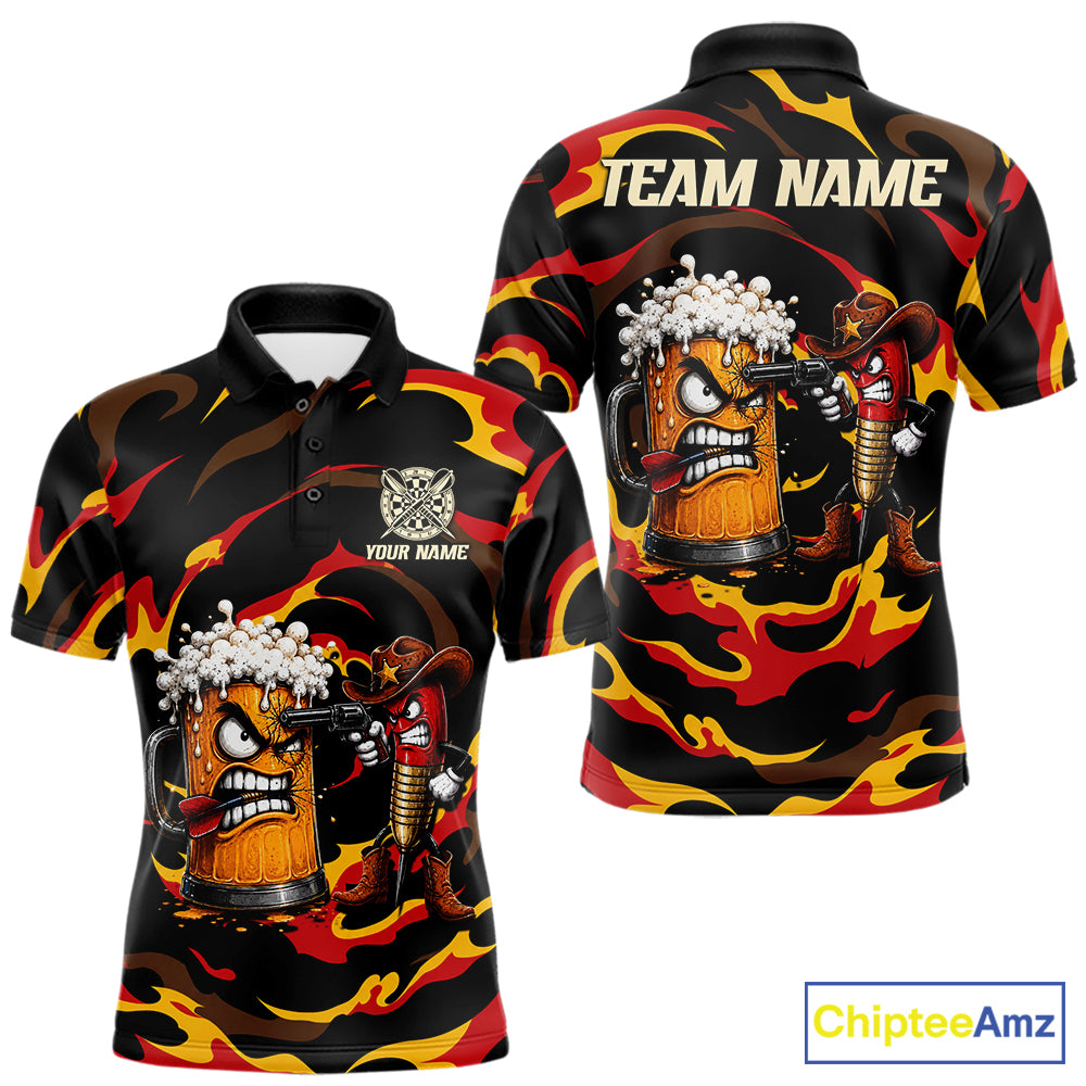 Angry Beer Cowboy men's dart polo shirt custom grunge dart team jersey, professional dart uniform, men's dart shirt, custom dart apparel