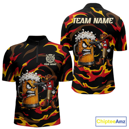 Angry Beer Cowboy men's quarter zip dart jersey custom grunge dart uniform, personalized dart apparel, competitive dart shirt