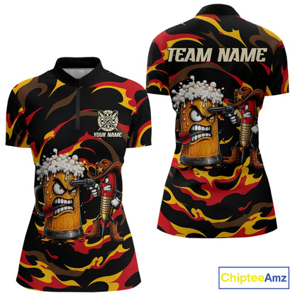 Angry Beer Cowboy women's quarter zip dart jersey custom grunge dart uniform, personalized dart apparel