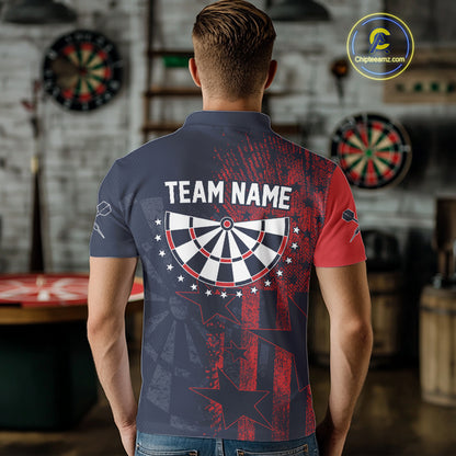 US Flag Grunge Star Dartboard Men's Darts Polo Shirt - Custom Name For Players NYN0755