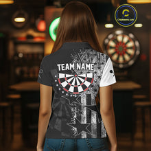 Load image into Gallery viewer, US Flag Grunge Star Dartboard Women's Darts Polo Shirt - Custom Name For Players NYN0756