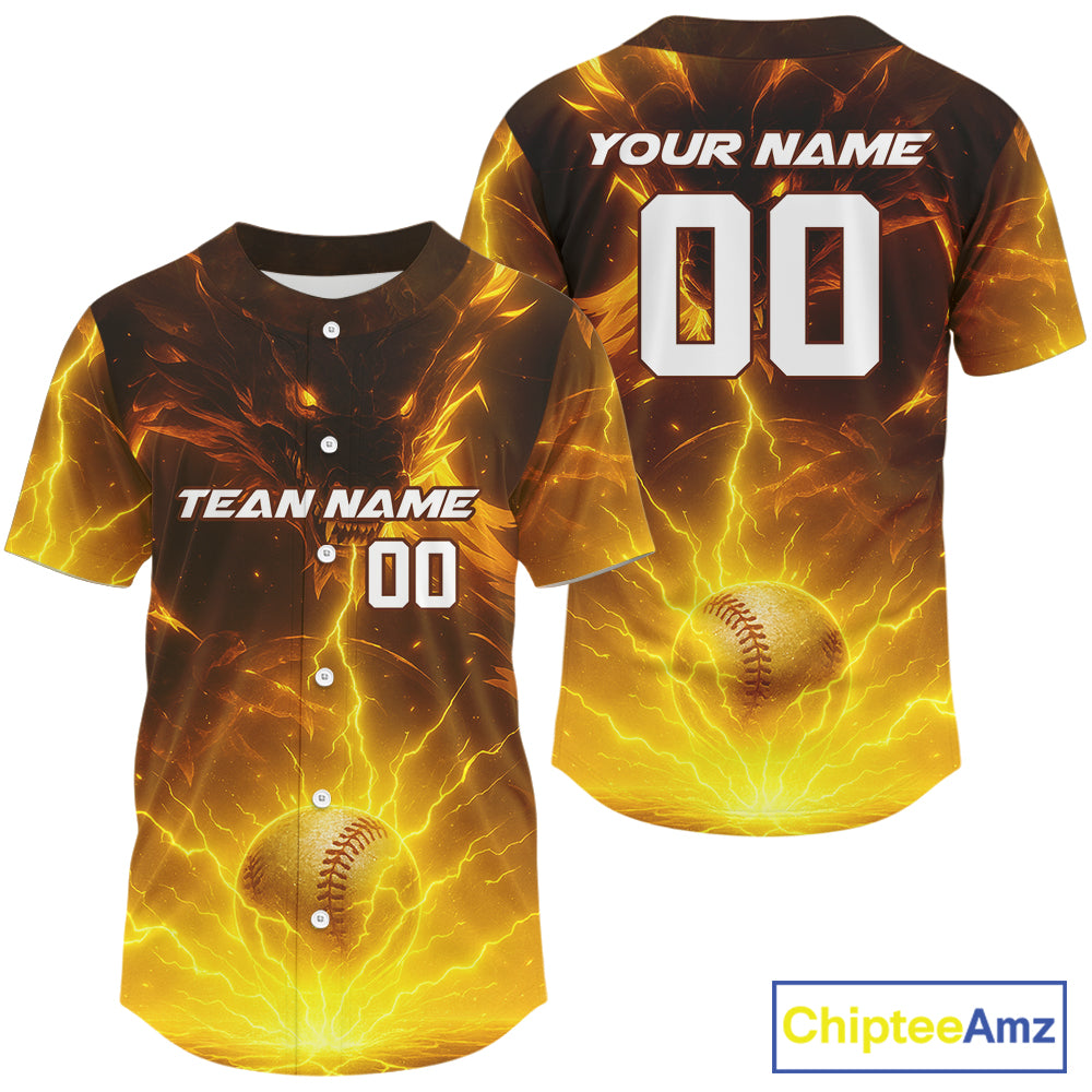 Yellow Custom Lightning Dragon Baseball Ball Jerseys For Men Youth Baseball Team Shirts NYN1074