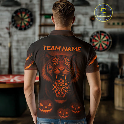 Custom Pumpkin Tiger Horror Halloween Dart Polo Shirt For Men Dart Tournament Jerseys NYN1421