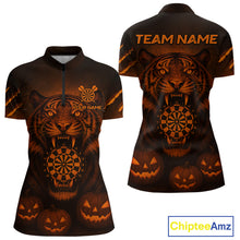 Load image into Gallery viewer, Custom Pumpkin Tiger Horror Halloween Dart 1/4-Zip Shirt For Women Dart Tournament Jerseys NYN1421