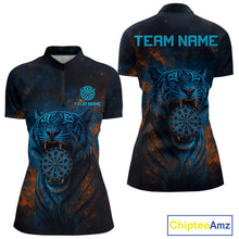Load image into Gallery viewer, Custom Blue Orange Galaxy Tiger Dartboard Dart 1/4-Zip Shirt For Women Dart Tournament Jerseys NYN1422