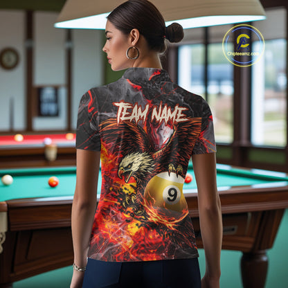 Eagle Fire Flame Pool 9 Ball & 8 Ball Women's Billiard Shirt Custom Billiard Polo & 1/4 Zip Attire NYN2494