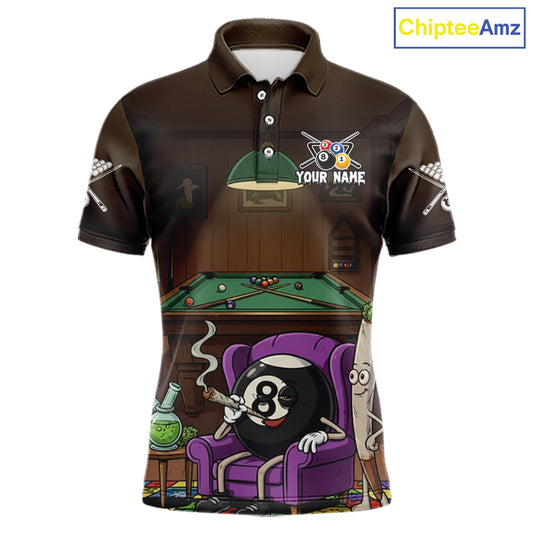 Funny Pool 8 Ball Smoking Men's Billiard Team Shirt Custom Billiard Polo & 1/4 Zip Attire NYN2495