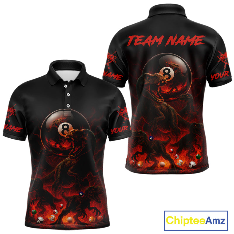 Fire Flame Dinosaur & Pool 8 Ball Men Billiard Team Shirt Custom Billiard Polo & 1/4-Zip Attire NYN2498