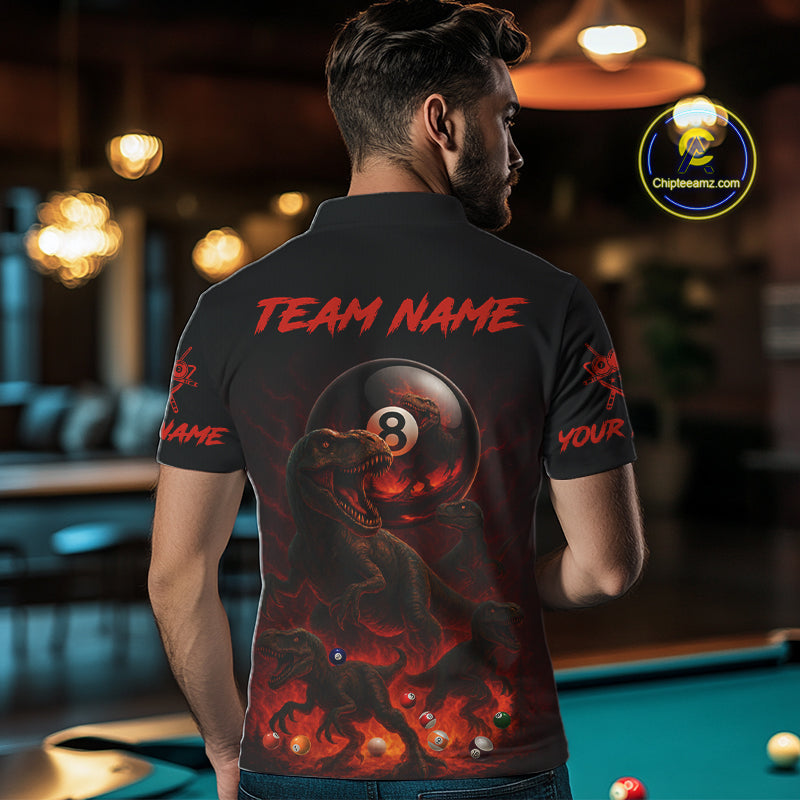 Fire Flame Dinosaur & Pool 8 Ball Men Billiard Team Shirt Custom Billiard Polo & 1/4-Zip Attire NYN2498