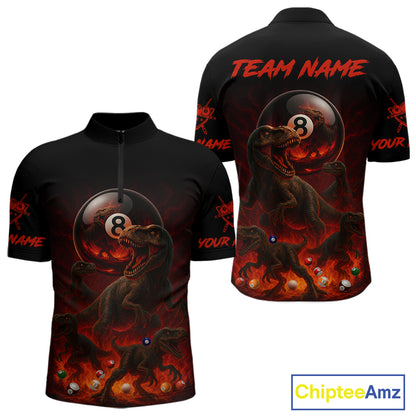 Fire Flame Dinosaur & Pool 8 Ball Men Billiard Team Shirt Custom Billiard Polo & 1/4-Zip Attire NYN2498