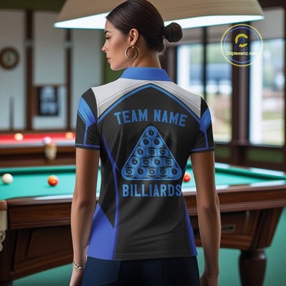 Funny Bass Hold Pool 8 Ball Women's Billiard Team Shirt Custom Billiard Polo & 1/4-Zip Attire|Blue NYN2500