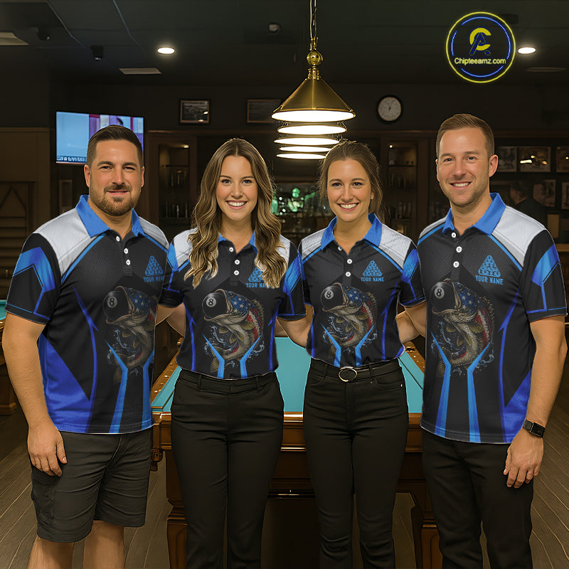 Funny Bass Hold Pool 8 Ball Women's Billiard Team Shirt Custom Billiard Polo & 1/4-Zip Attire|Blue NYN2500