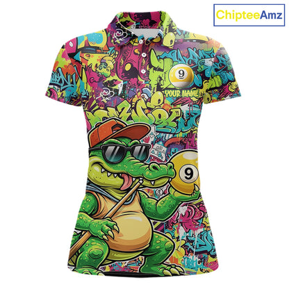 Graffiti Funny Crocodile Pool 8 Ball Women Billiard Team Shirt Custom Billiard Balls Attire NYN2501