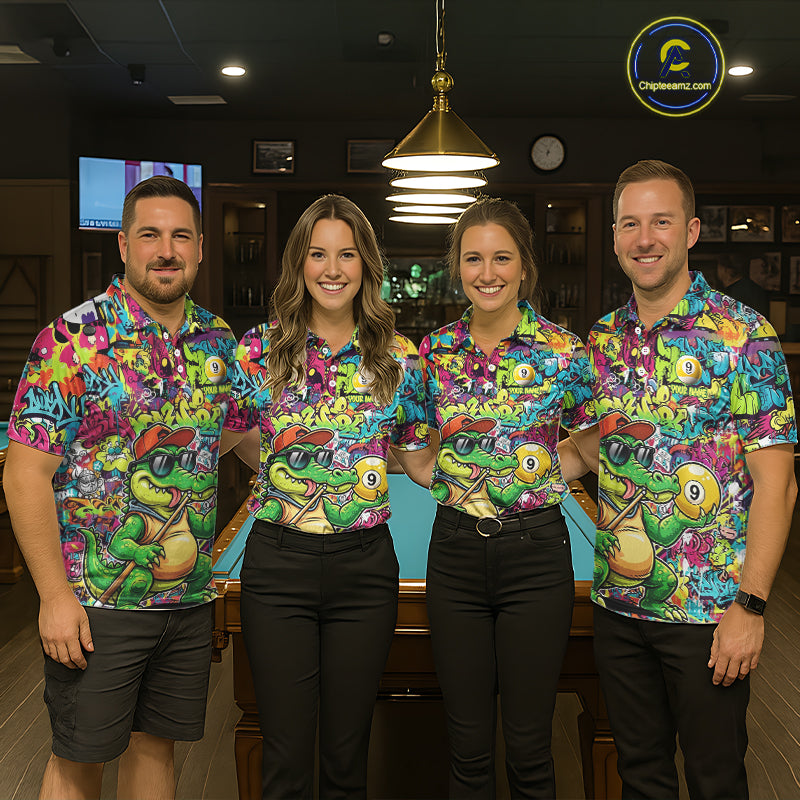Graffiti Funny Crocodile Pool 8 Ball Men Billiard Team Shirt Custom Billiard Balls Attire NYN2501