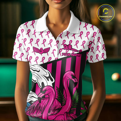 Custom Breast Cancer Awareness Pool Ball Women's Billiard Shirt Funny Flamingo Billiard Attire NYN2504