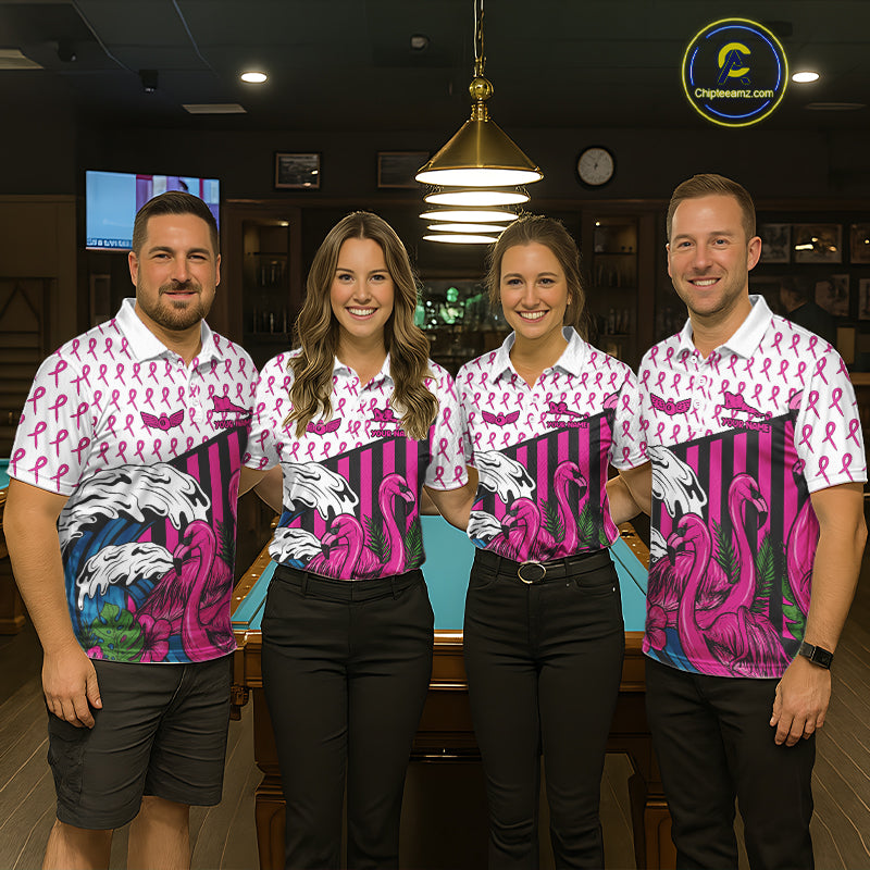Custom Breast Cancer Awareness Pool Ball Women's Billiard Shirt Funny Flamingo Billiard Attire NYN2504