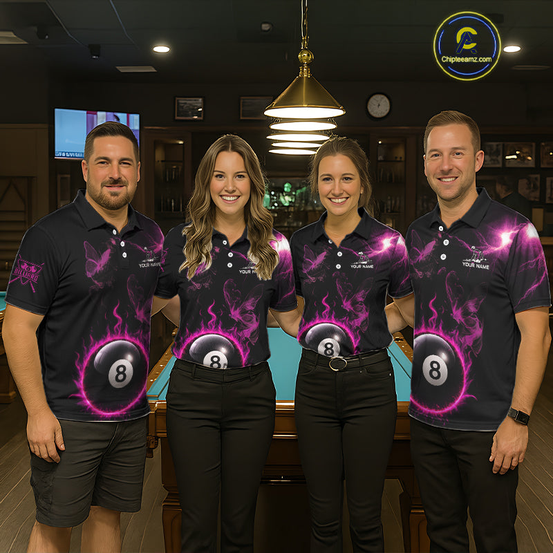 Pink Smokes Butterfly Pool 8 Ball Women's Billiard Team Shirt Custom Billiard Polo & 1/4-Zip Attire NYN2505