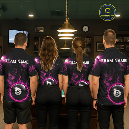 Pink Smokes Butterfly Pool 8 Ball Women's Billiard Team Shirt Custom Billiard Polo & 1/4-Zip Attire NYN2505