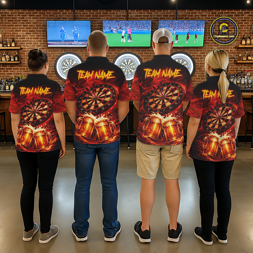 Red|Funny Bull & Beer Thunder Lightning Dart 1/4-Zip Shirts For Men Custom Name For Darters NYN2698