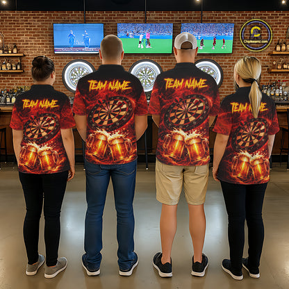 Red|Funny Bull & Beer Thunder Lightning Dart 1/4-Zip Shirts For Men Custom Name For Darters NYN2698