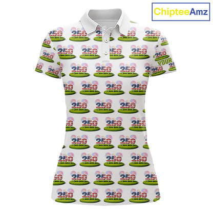 American Flag Grass Womens Golf Polo Shirt Patriotic USA Golf Shirts, Golf Gift NYN2853