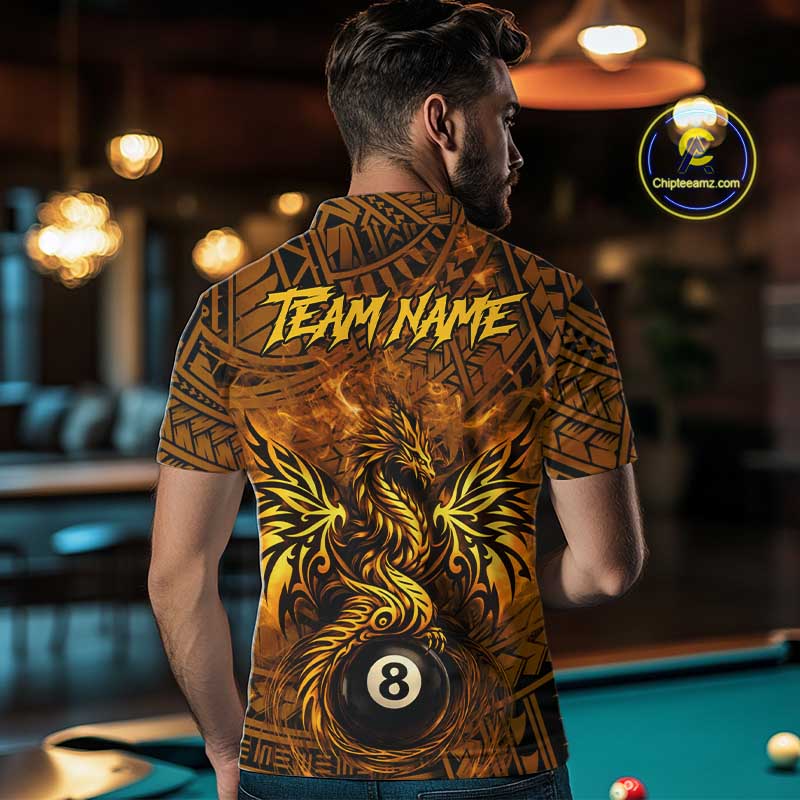 Black And Yellow Tribal Pattern Billiard Phoenix Jersey For Men Billiard 8 Ball Pool Team Shirts NYN2861