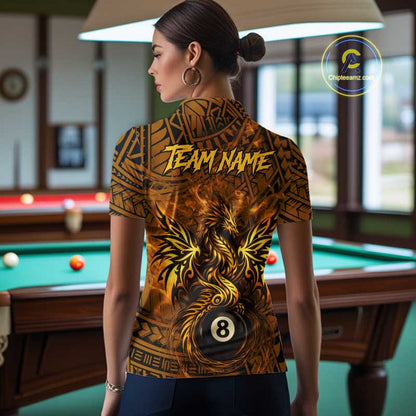 Black And Yellow Tribal Pattern Billiard Phoenix Jersey For Women Billiard 8 Ball Pool Team Shirts NYN2861