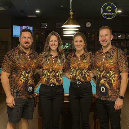 Black And Yellow Tribal Pattern Billiard Phoenix Jersey For Women Billiard 8 Ball Pool Team Shirts NYN2861
