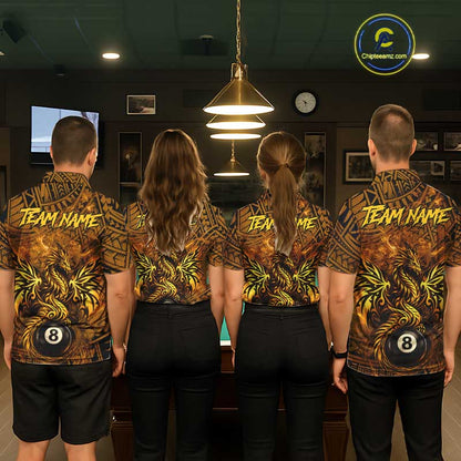 Black And Yellow Tribal Pattern Billiard Phoenix Jersey For Women Billiard 8 Ball Pool Team Shirts NYN2861