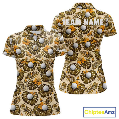 Personalized Tropical Yellow Monstera And Golfs Pattern Custom Golf Polo Shirt For Women Golf Team Clothes NYN2865