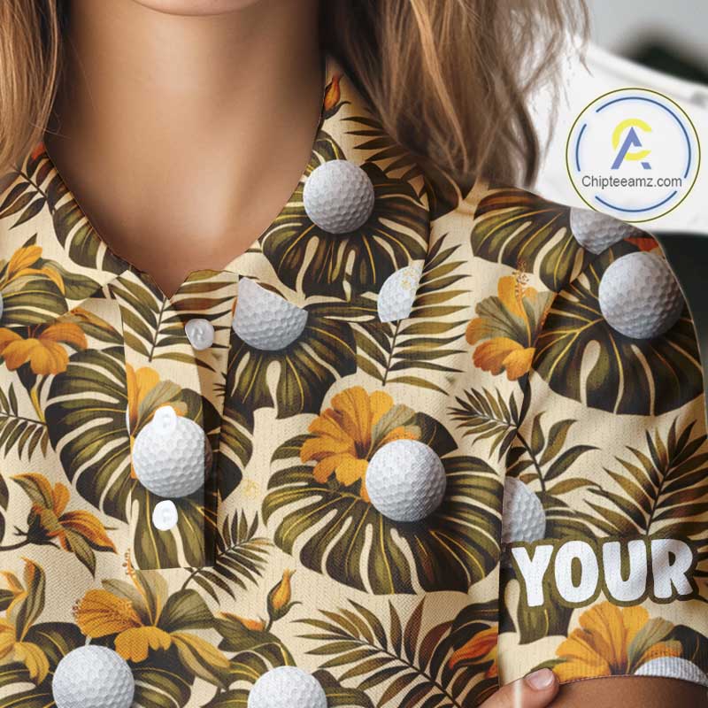 Personalized Tropical Yellow Monstera And Golfs Pattern Custom Golf Polo Shirt For Women Golf Team Clothes NYN2865