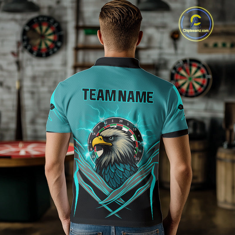 Men's Custom Darts Shirt Turquoise Eagle And Thunder Lightning Dartboards NYN0289