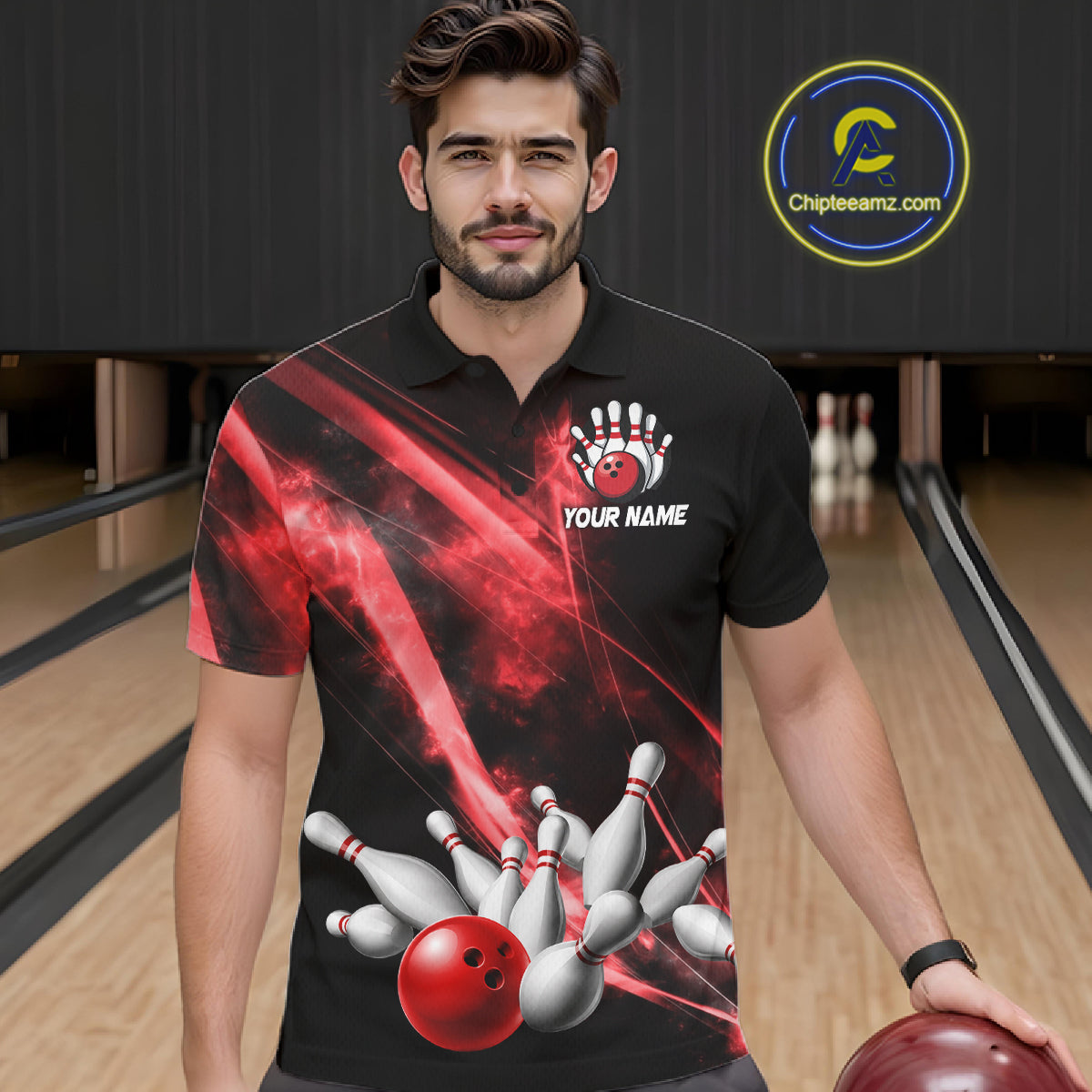 Red Smoking Bowling Polo & 1/4-Zip Shirt For Men Custom Funny Eagle Team Bowling Jersey NYN3239
