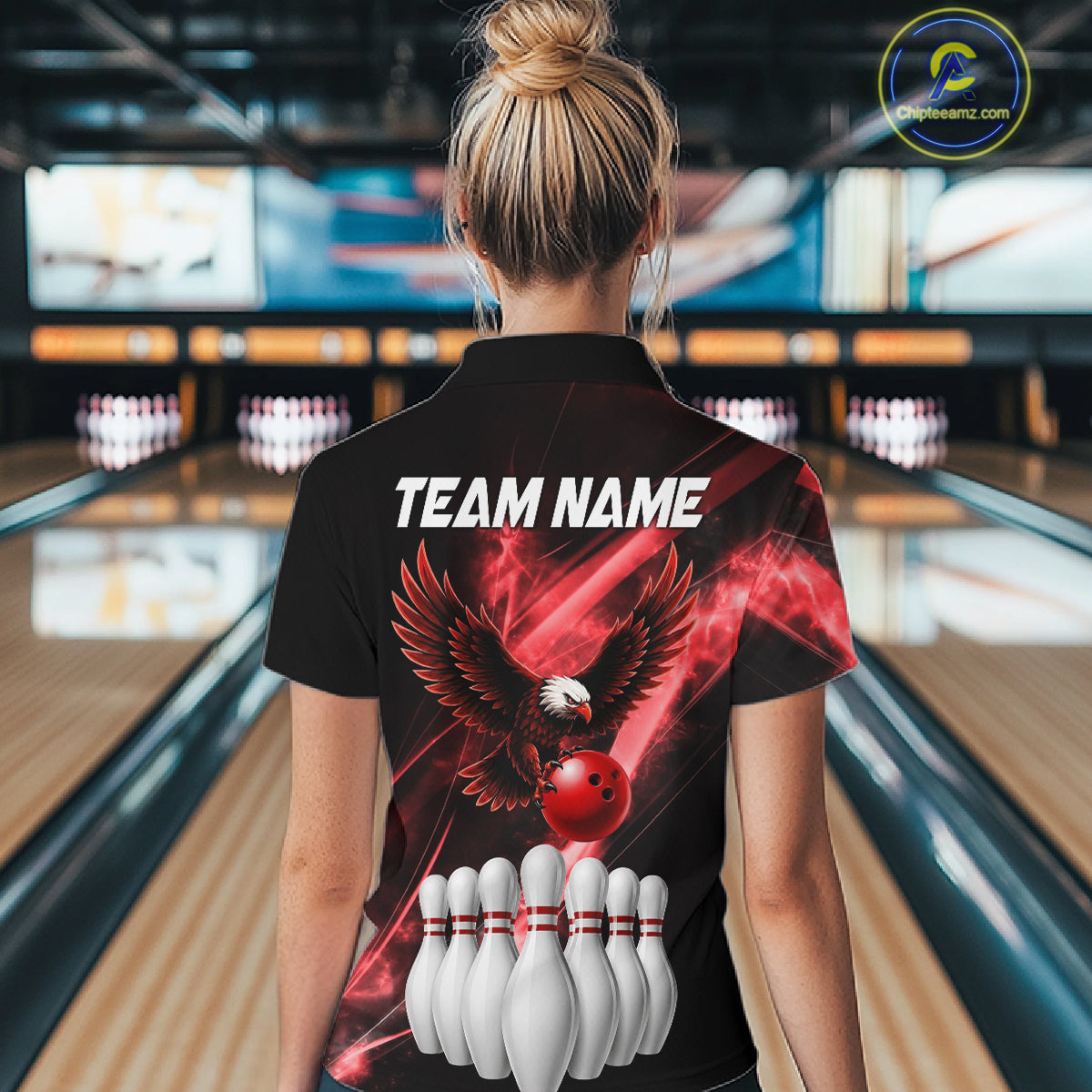 Red Smoking Bowling Polo & 1/4-Zip Shirt For Women Custom Funny Eagle Team Bowling Jersey NYN3239