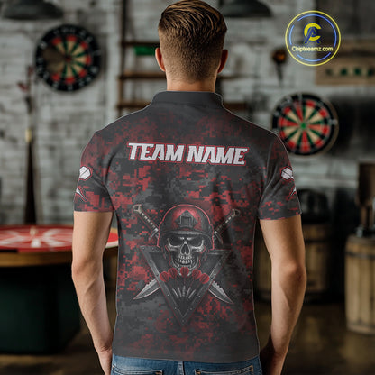 Skull Warrior Red Digital Camo Custom Funny Darts Polo Shirt For Men Dart Jerseys NYN1951