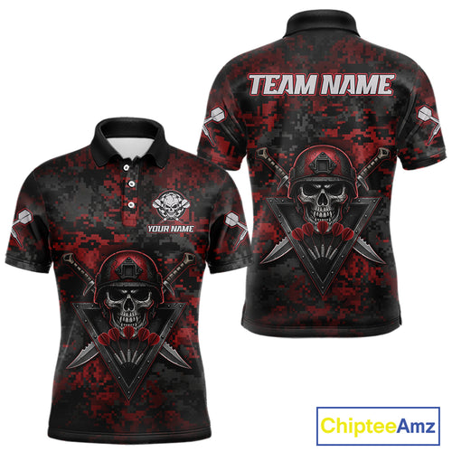 Skull Warrior Red Digital Camo Custom Funny Darts Polo Shirt For Men Dart Jerseys NYN1951